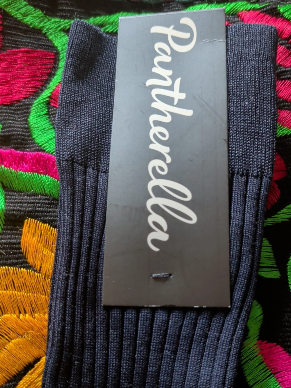 Pantherella Black Dress Socks with Blue Heel and Toe